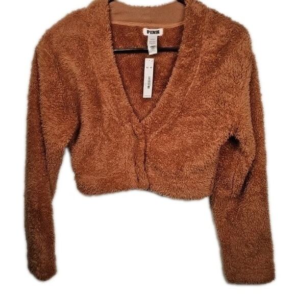 Victoria's Secret Co-zzzy Fleece Cropped Cardigan Size XS Sherpa Shrug Sweater - Picture 1 of 5